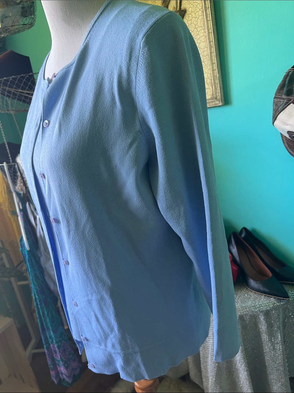 Talbots Light Blue Women's Cardigan and Tank Set - Picture 3 of 6